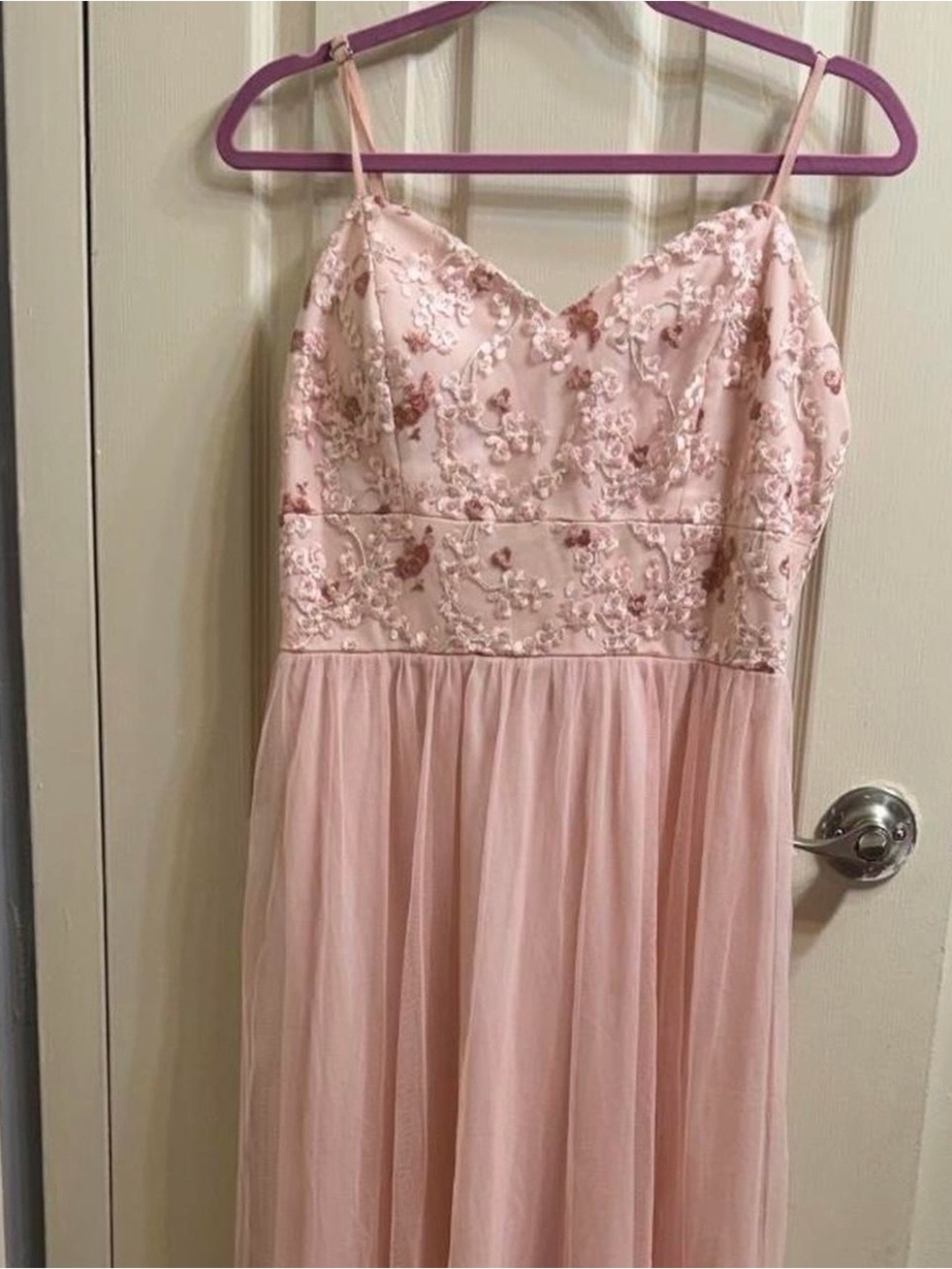 🦋Reverie Girls Pink Floral Embroidered Spaghetti Strap Dress
